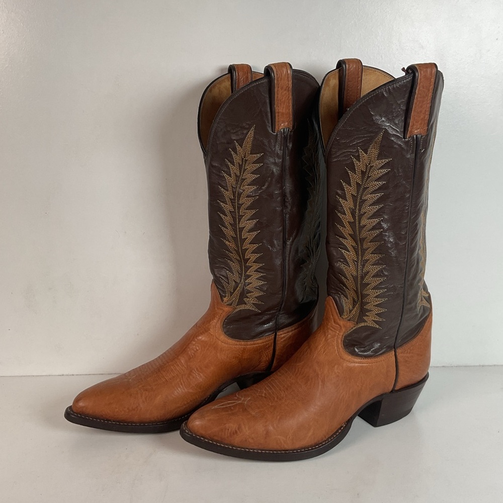 Vintage Tony Lama Gold Label Cowboy Boots | Pecan Bull Shoulder | Men’s 9 D